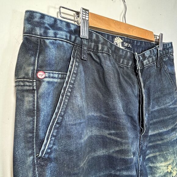 Staple Dark Denim Jeans Mens 35 x 34 Tapered Factory Distressed NWT - Picture 5 of 10